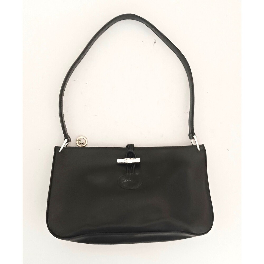 Longchamp Roseau Blk Leather Shoulder Bag Silver Bamboo Toggle w Dustbag